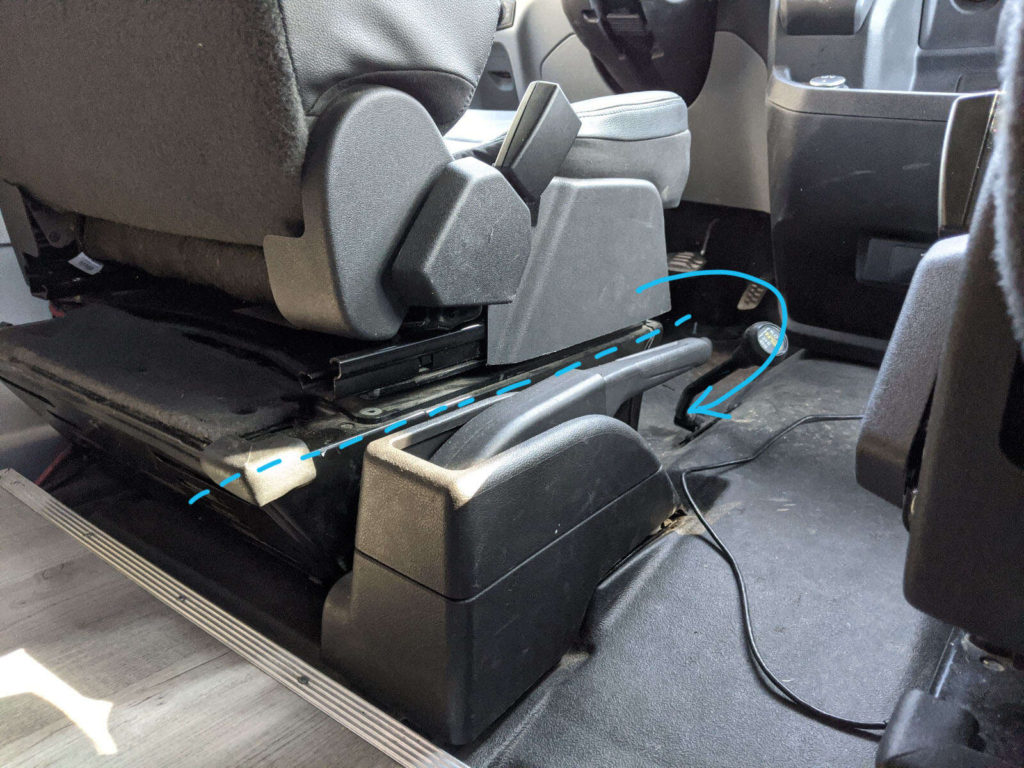 Lowering the e-brake on Ford Transit for swivel seat installation