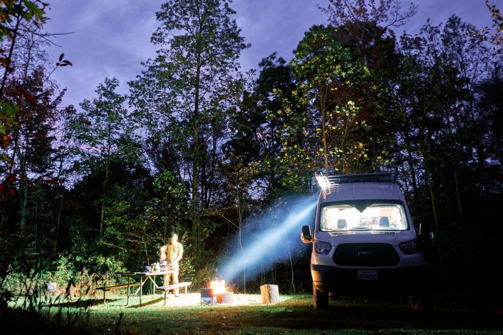 Ford Transit camper van build awning lights