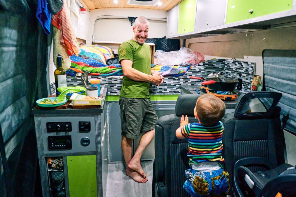 Van life camper van with baby