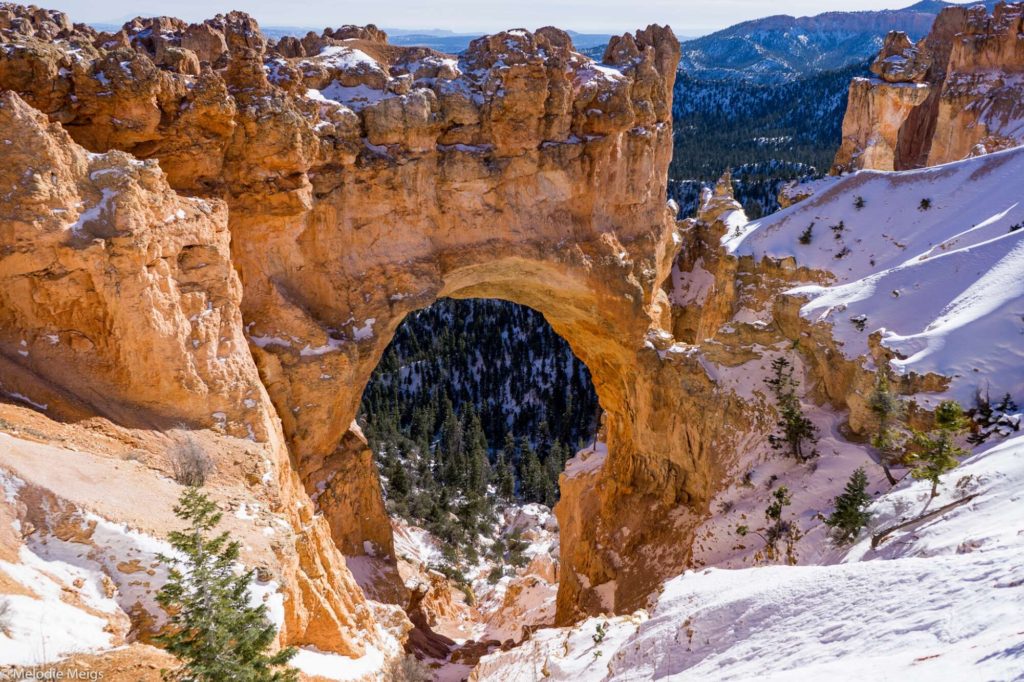 bryce canyon national park arch in winter
