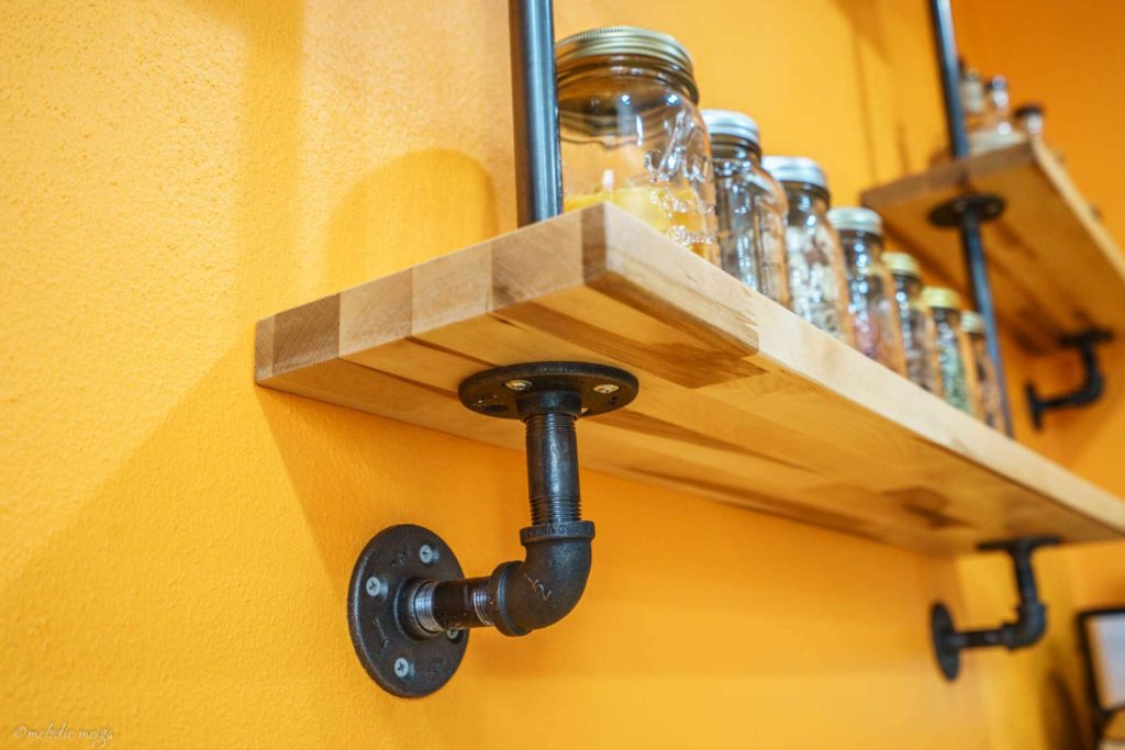 floating kitchen shelves with pipe