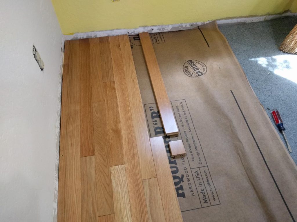 installing hardwood floor fitting end after cutting to length